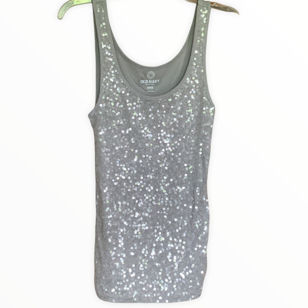 Old Navy Gray Sequin Scoop Neck Tank Size M